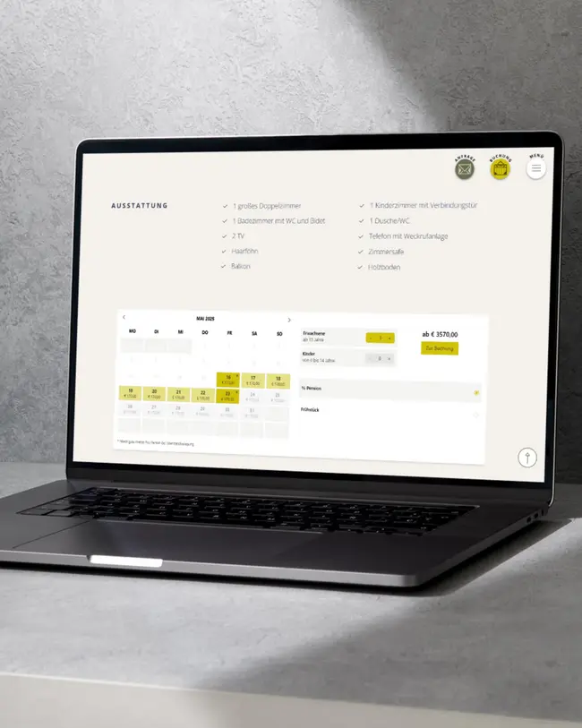 Buchungsstrecke von Vertriebswerk auf einem Laptop